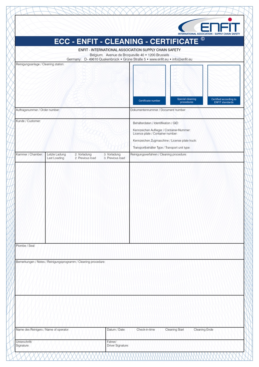 ECC-ENFIT Cleaning Certificate